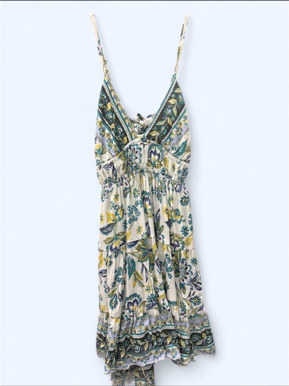 Boho Floral V-Neck Slip Dress in Cream & Green